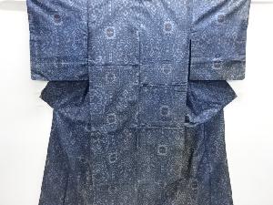 アンティーク　更紗模様織り出し手織り紬着物